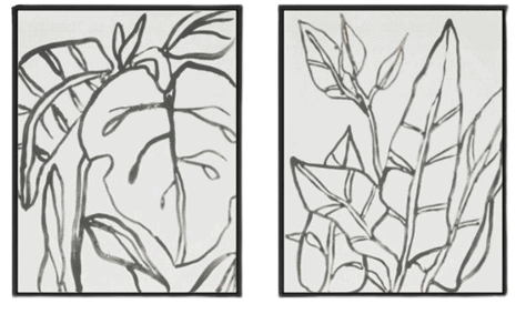 a photo of black and white leaf drawings