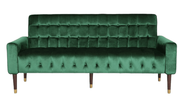 a photo of a green velvet sofa