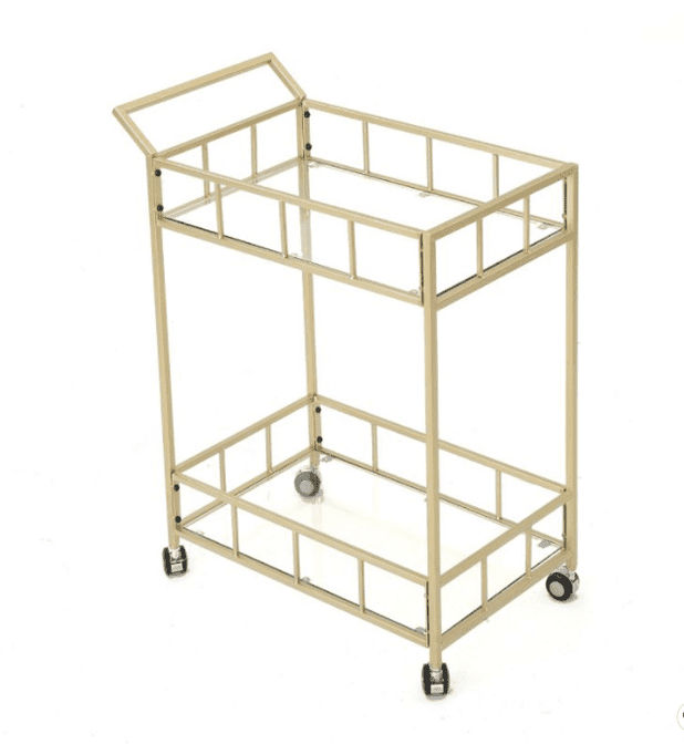 a photo of a brass bar cart