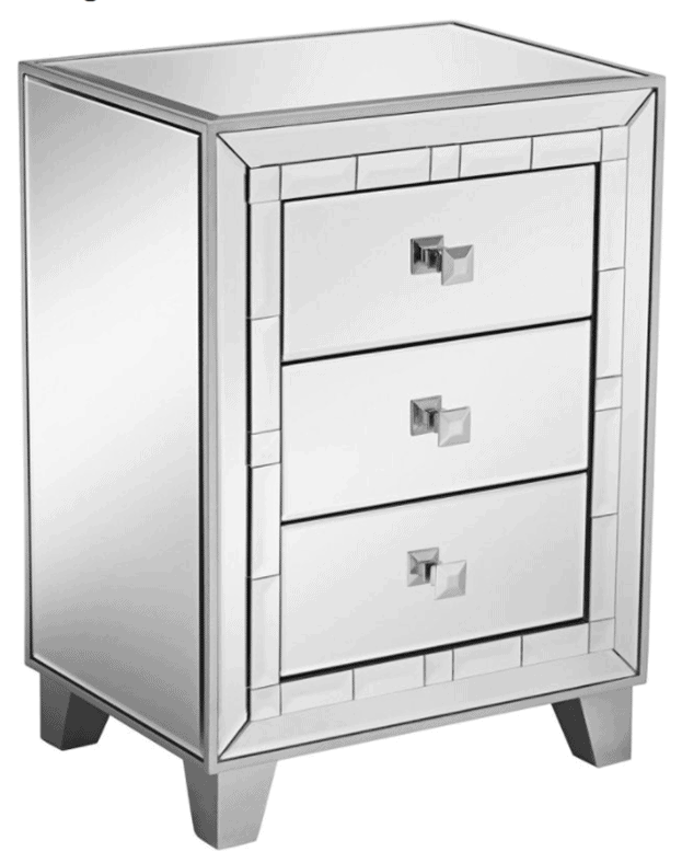 a photo of a modern glam mirrored nightstand